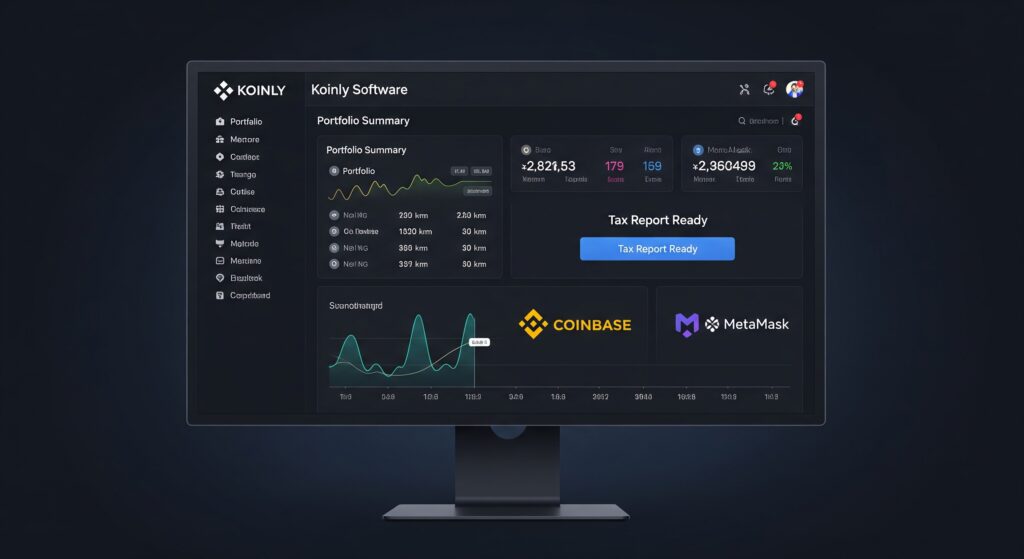 6 Best Crypto Tax Software Programs For 2026 Koinly crypto tax software dashboard showing capital gains and tax report for 2026