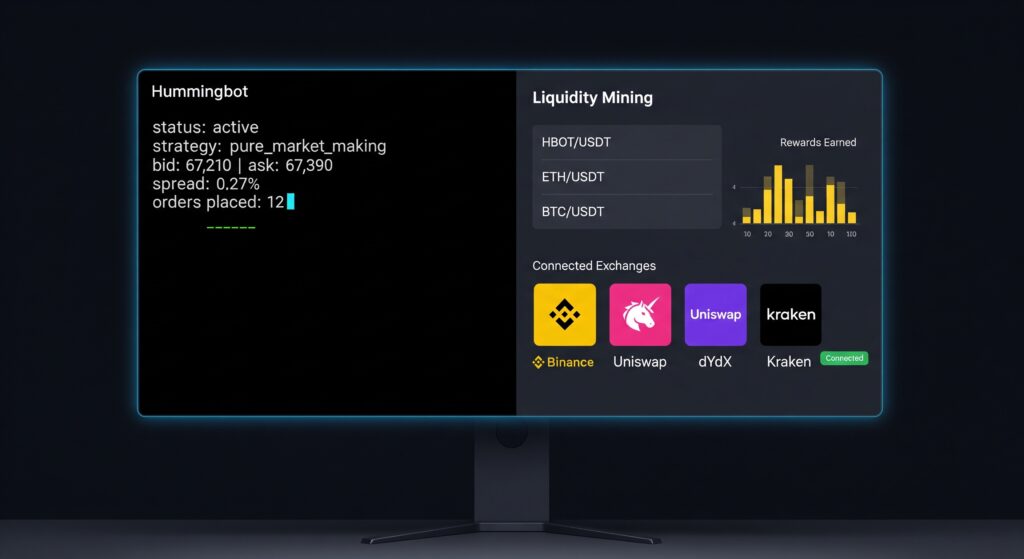 Hummingbot open source market making crypto trading bot running arbitrage strategy
