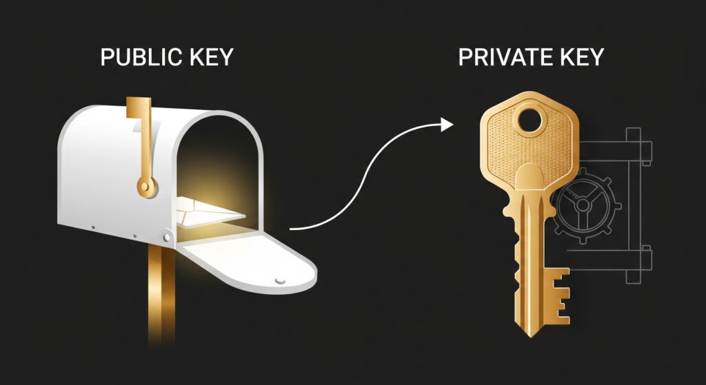 Crypto wallet public key vs private key explained – public key as a mailbox address and private key as a vault key