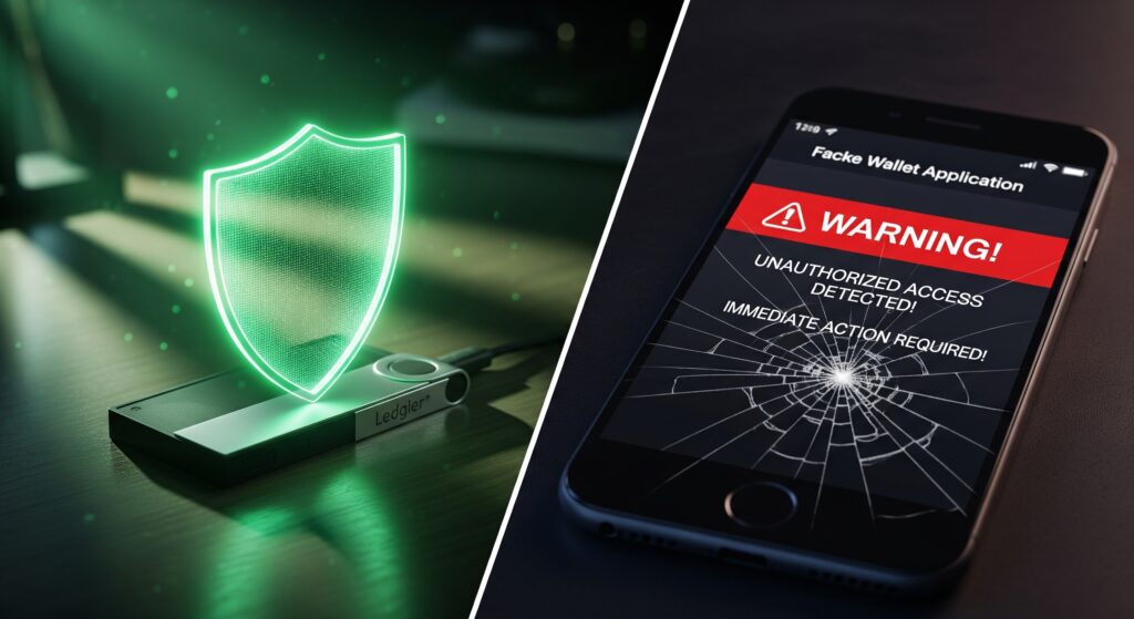 Is crypto wallet safe – comparison of secure cold storage hardware wallet vs risky fake online wallet app