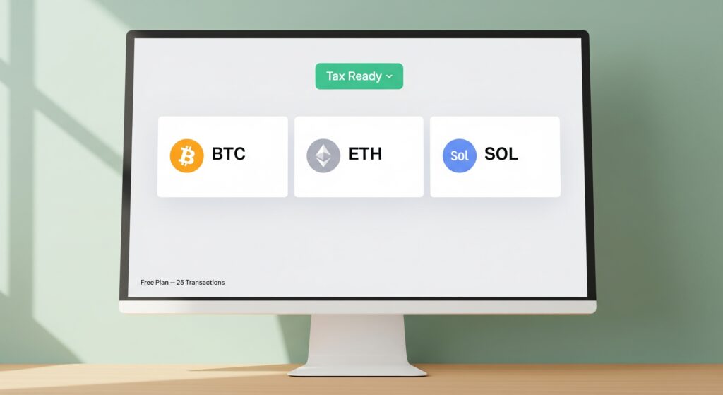 ZenLedger free crypto tax software dashboard showing tax ready status and free plan badge for small investors