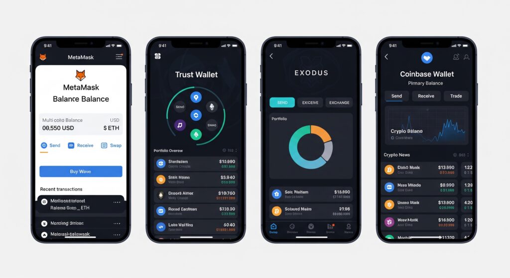 2026 Best Crypto Wallets: Hot & Cold Storage Best hot crypto wallets 2026 — MetaMask, Trust Wallet, Exodus, and Coinbase Wallet compared side by side on smartphones