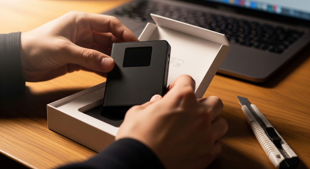 2026: Top 5 Cryptocurrency Hardware Wallets Hands unboxing a cryptocurrency hardware wallet on wooden desk — first step to securing crypto with cold storage