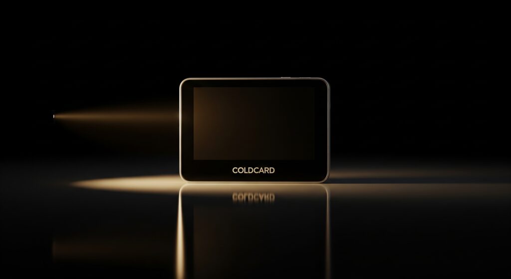 2026: Top 5 Cryptocurrency Hardware Wallets Coldcard Mk4 Bitcoin hardware wallet on dark reflective surface — most secure Bitcoin-only hardware wallet 2026