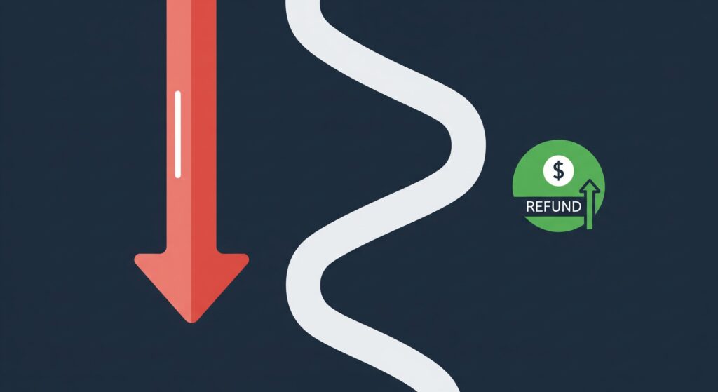  Illustration showing a crypto loss arrow transforming into a tax savings icon