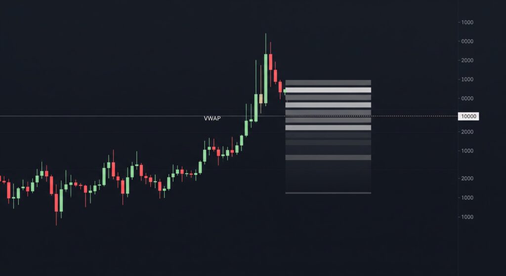 TradingView volume profile and VWAP indicator showing high volume price zones on a crypto chart